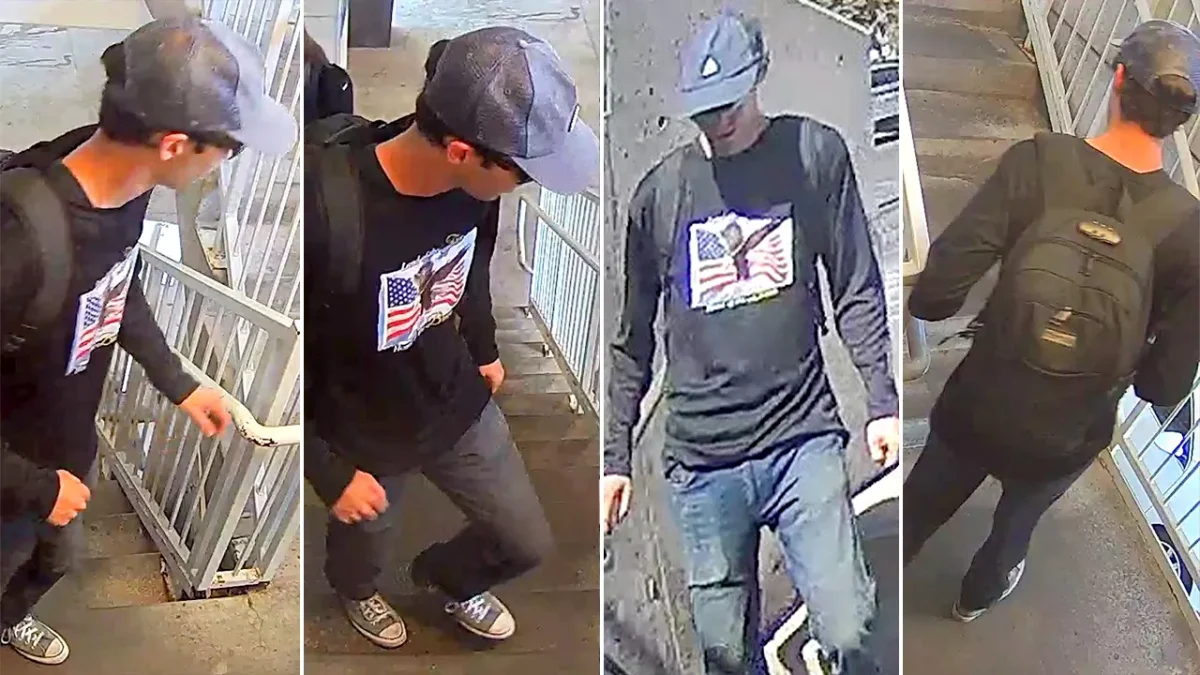 The suspect in the shooting entering the campus. 