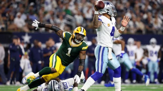 Seconds before Micah Parsons sacked Dak Prescott, to stop a Dallas touchdown in overtime (Photo Credit: Kevin Jairaj)