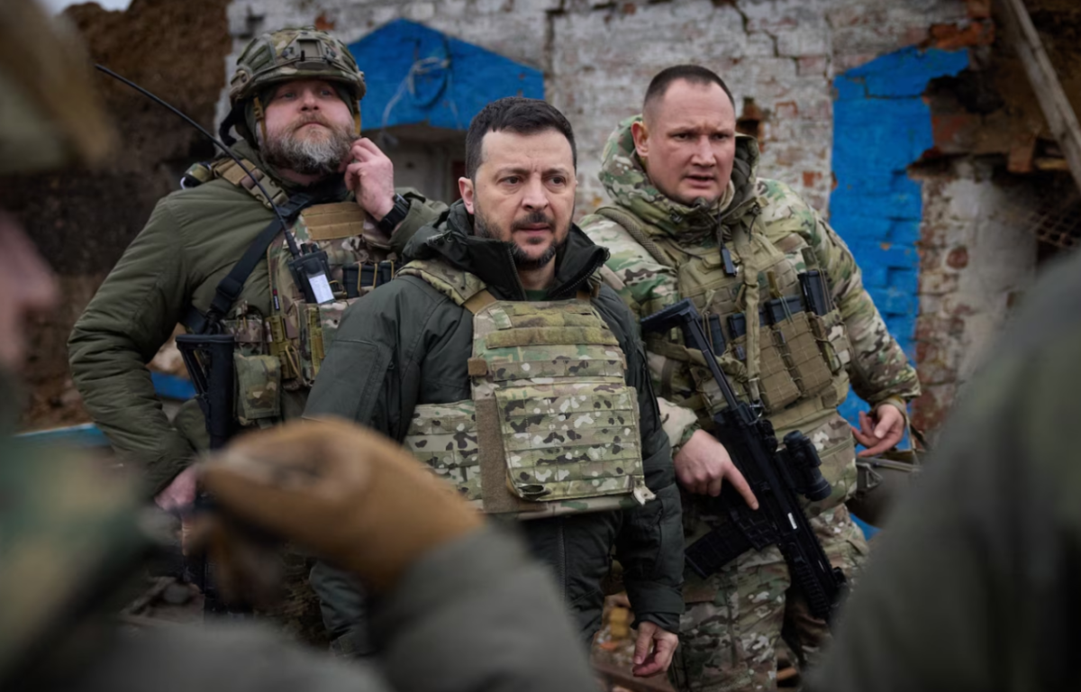 President Zelenskyy leading soldiers