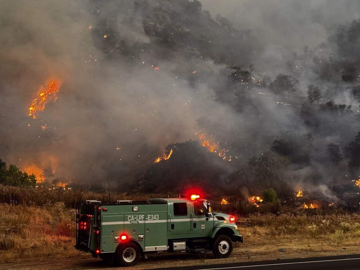 Burning flames of the Gifford Fire early in the progression of the wildfire 

