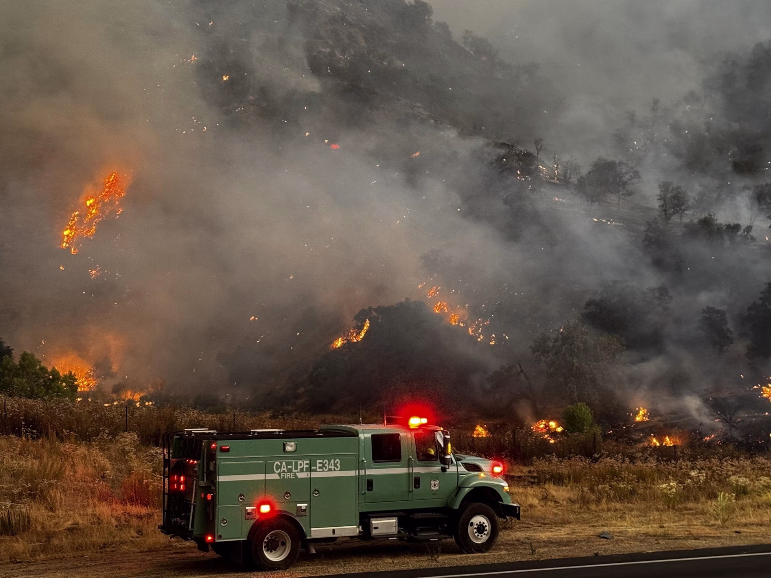 Burning flames of the Gifford Fire early in the progression of the wildfire 

