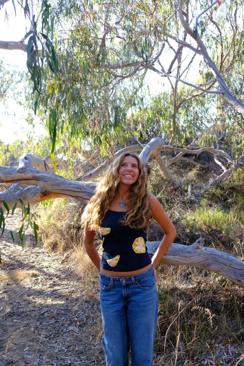 Penny Dinunzio wearing one of her patchwork tops. 