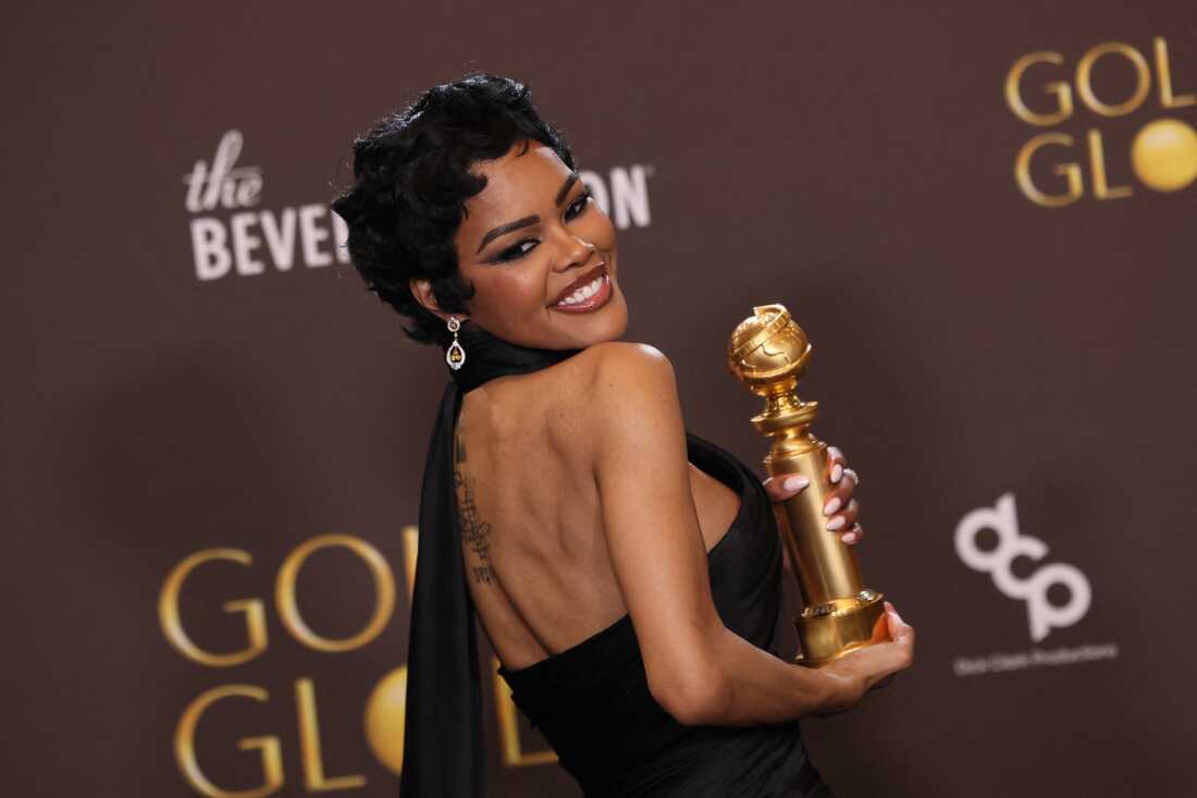 Teyana Taylor holding her Golden Globe award (Source: NPR)