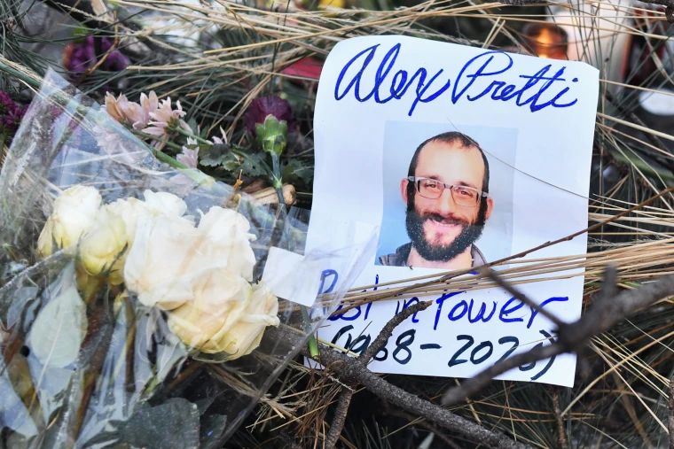 A makeshift memorial for Pretti in the area where he was shot. (Credit: Octavio Jones/AFP via Getty Images)


