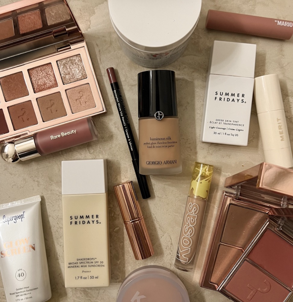 A bunch of different makeup brands featured at Sephora, including Summer Fridays sheer tint and the Rare Beauty blush (Photo Credit: Makeup by Makena)
