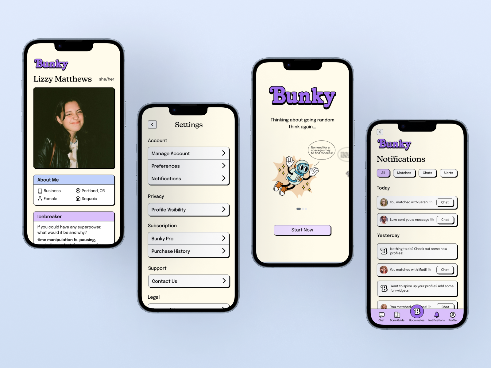 Bunky, an app for choosing a roomate. 