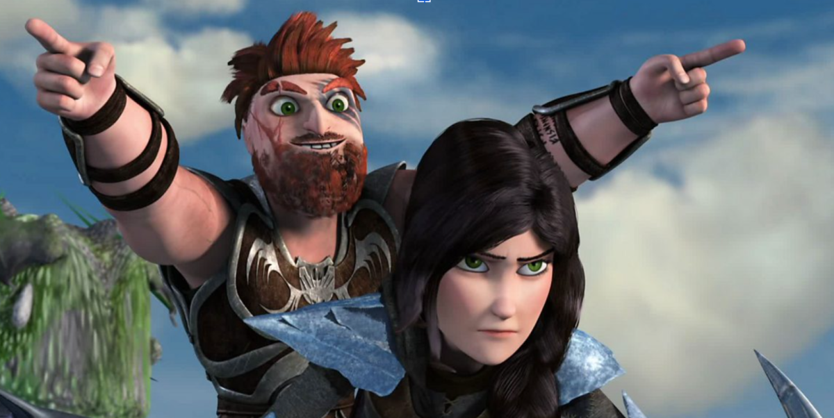 Dagur and his sister Heather, preparing to sink a dragon hunter ship together on her own dragon Windshear (Source: BBC)
